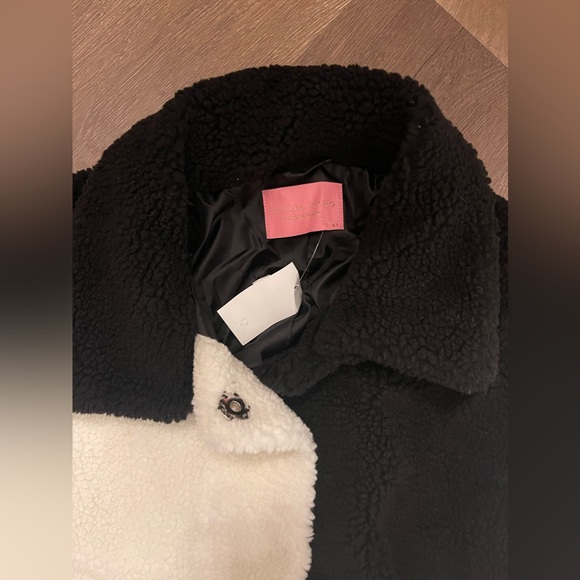 New Azalea Wang check it, black and white long teddy trench coat, size medium - Picture 7 of 11